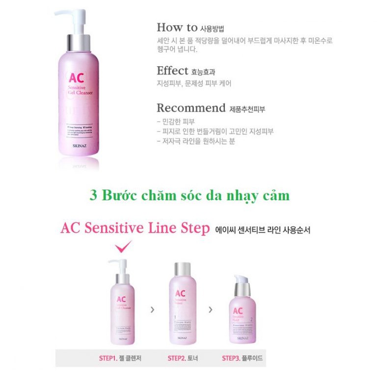 Sữa rửa mặt PH cân bằng cao cấp 4 in 1 AC Sensitive Gel Gleanser Skinaz