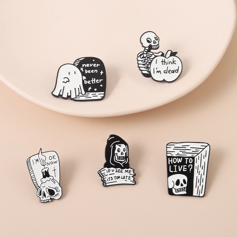 Ghim cài áo QIHE JEWELRY hình đầu lâu trang trí balo phong cách punk goth 5 kiểu làm quà tặng cho bạn bè