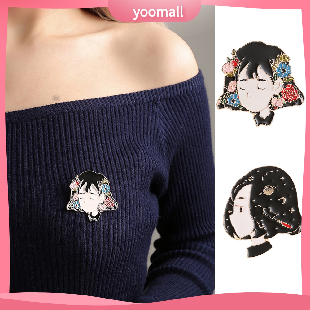 YOML✔Cartoon Girl Portrait Enamel Brooch Pin Jeans Coat Shawl Jewelry Decoration