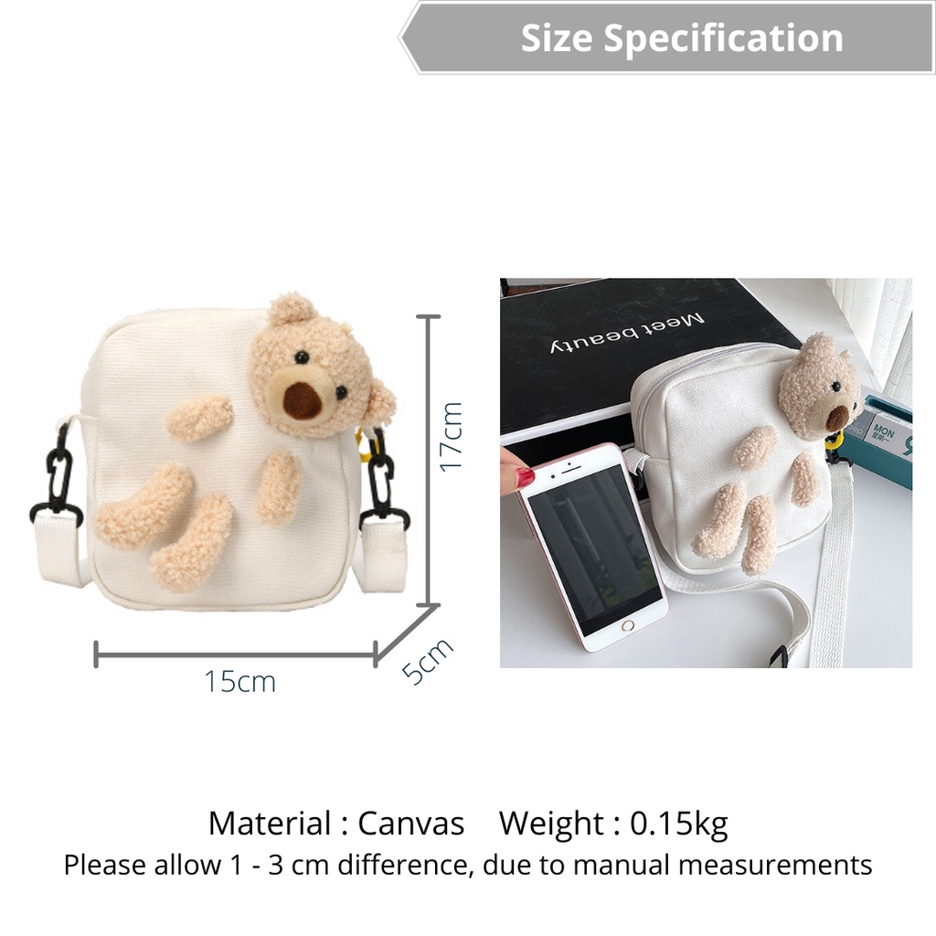 Túi đeo chéo hình gấu dễ thương chất liệu vải canvas JP5