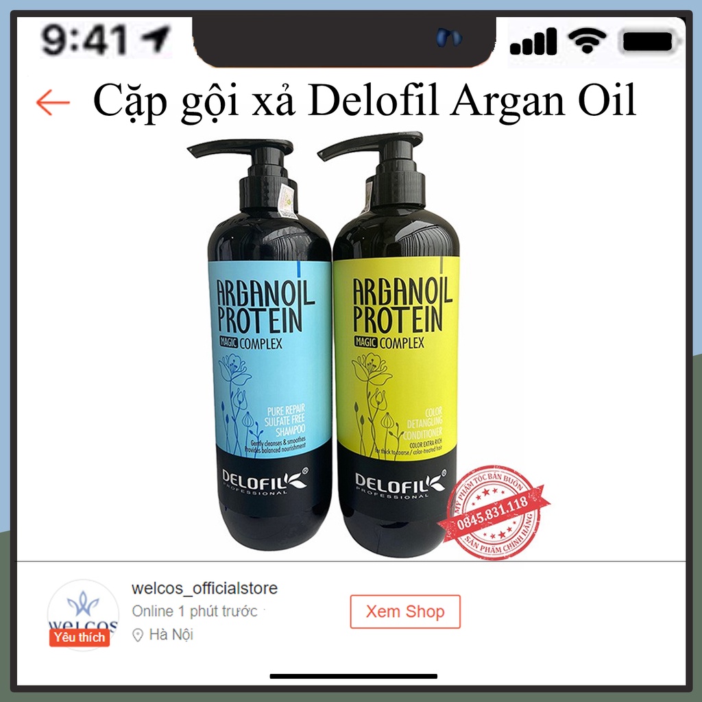 Bộ dầu gội xả Delofil Argan Oil Protein phục hồi tóc suôn mượt CT09