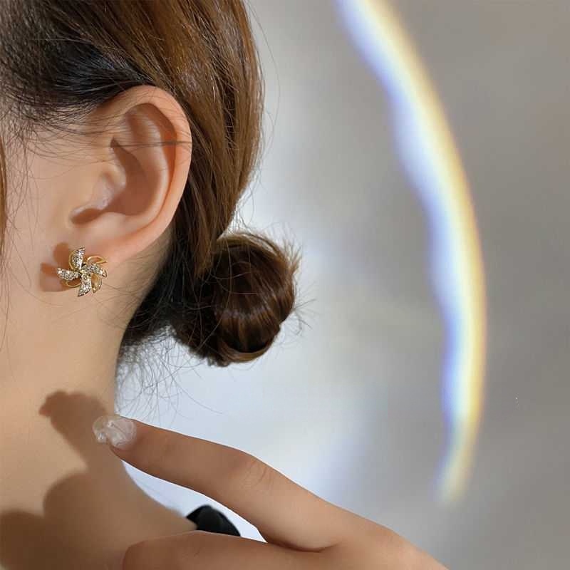 Ahellogirl Bông Tai Mạ Bạc 925 Hình Chong Chóng Đính Kim Cương Độc Đáo Phong Cách Nhật Hàn Hợp Thời Trang