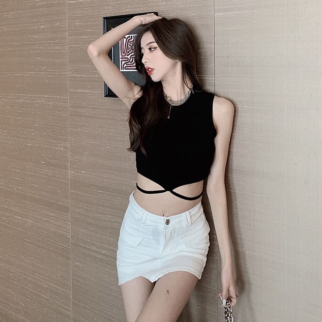 Áo ba lỗ nữ buộc eo HAGA áo sát nách nữ croptop cổ tròn dây buộc nơ lưng ASNBE12