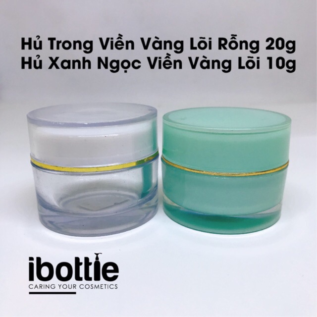 Hủ trong viền vàng 20gr và hủ xanh ngọc viền vàng 10gr