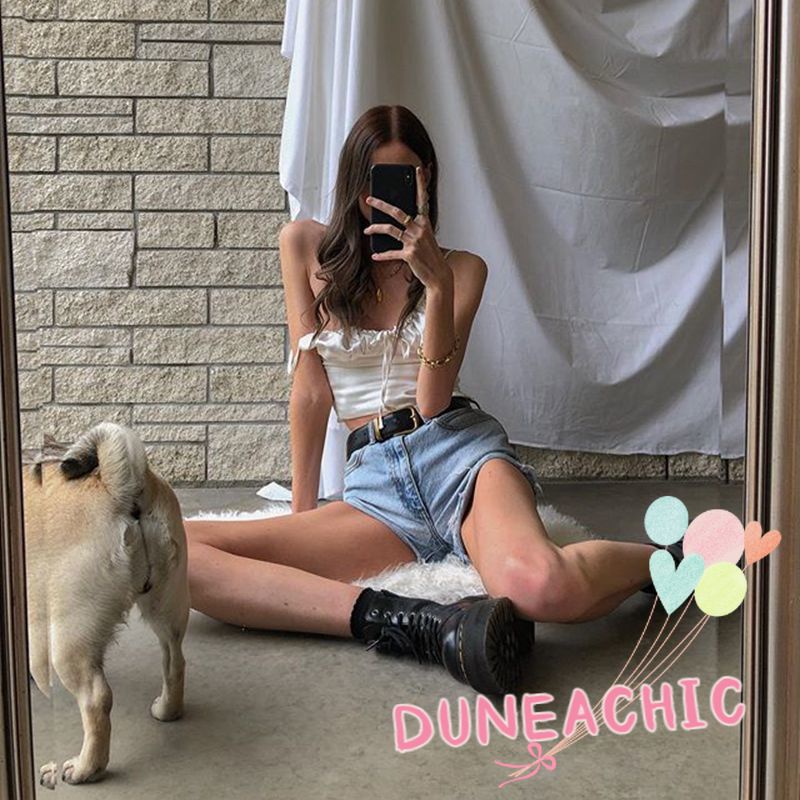 DUNEA Áo Croptop Hai Dây Cổ Chữ V Hở Lưng Quyến Rũ Cho Nữ