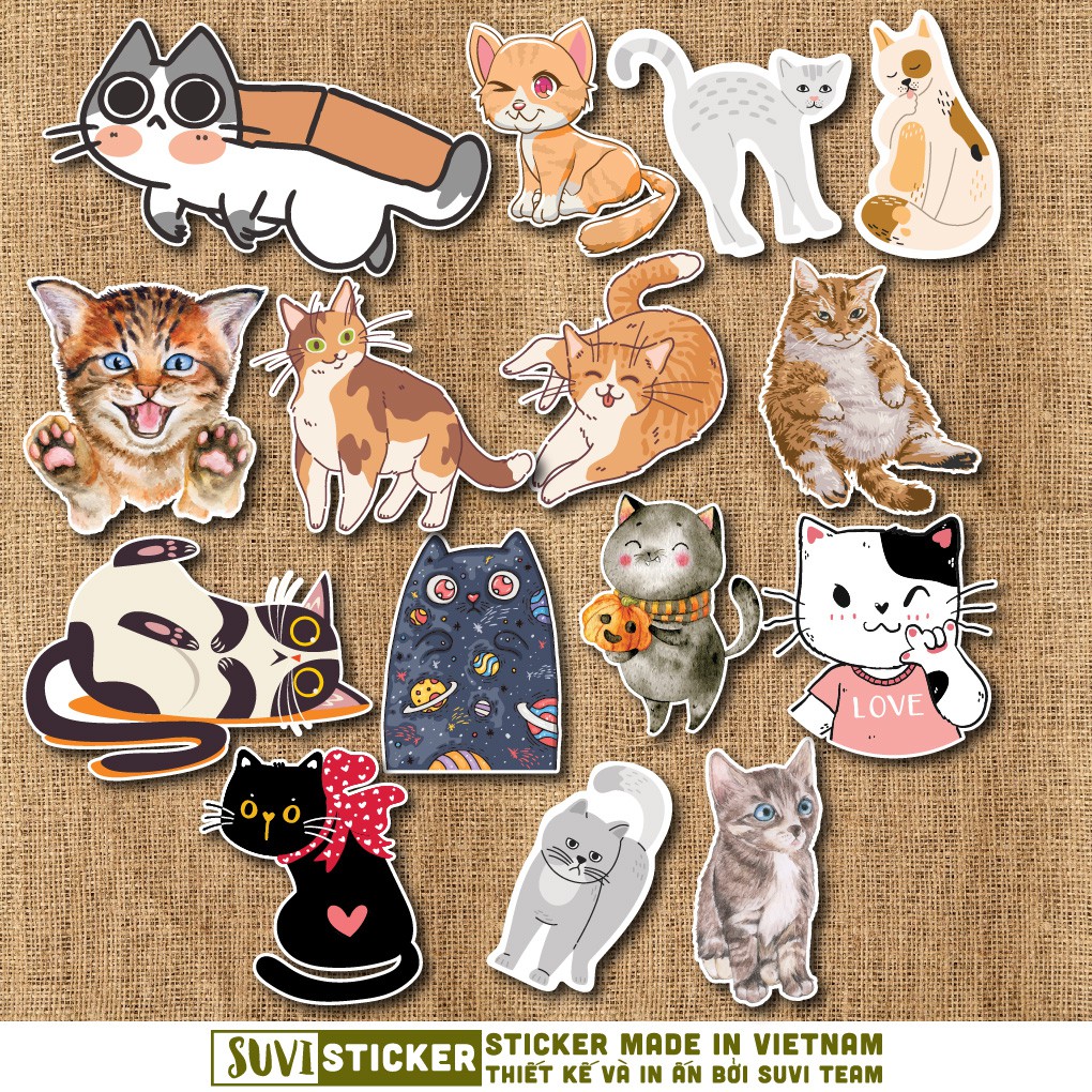 50 Sticker Cute Cat chống nước sticker dán mũ bảo hiểm, laptop, điện thoại, đàn guitar, vali. MSP: NS07