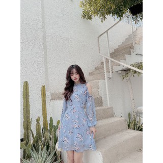 Đầm babydoll hoa xanh