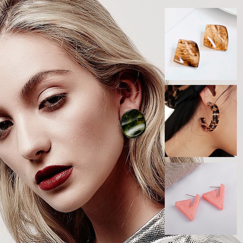 Bông Tai Dạng Xỏ Hình Học Bằng Acrylic Nhiều Màu Độc Đáo Hoops