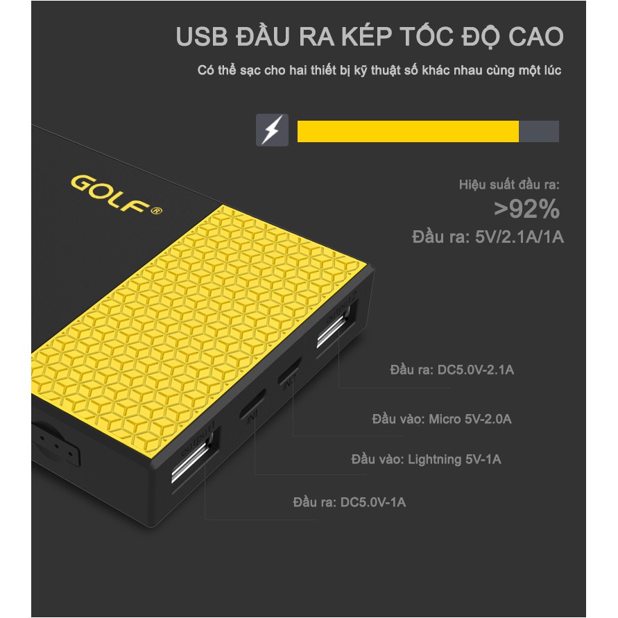 Sạc dự phòng Golf Hive 10 - 10.000mAh/3.7v pin LithiumPolymer - đầu vào Lightning, Micro | BigBuy360 - bigbuy360.vn