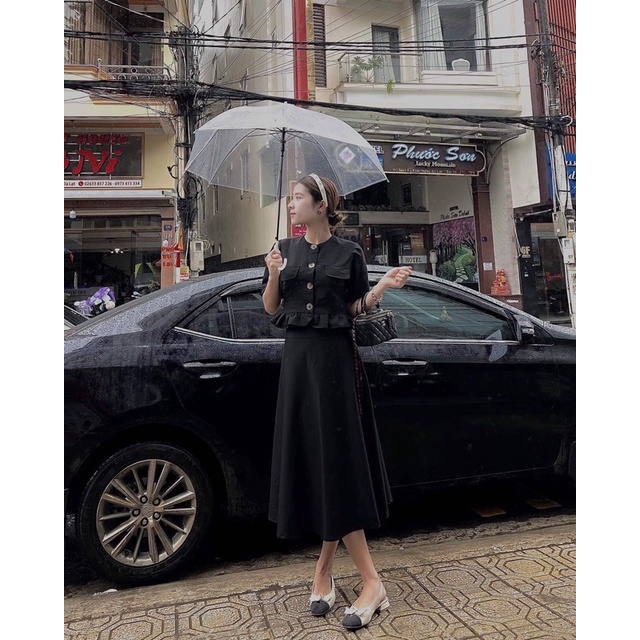 ( Ảnh thật ) S0617 Set áo peplum túi ngực và chân váy dài