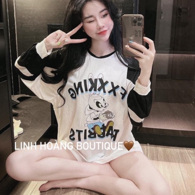 Áo phông giấy Áo thun mickey cổ tròn dài tay Áo Thun Dáng Rộng