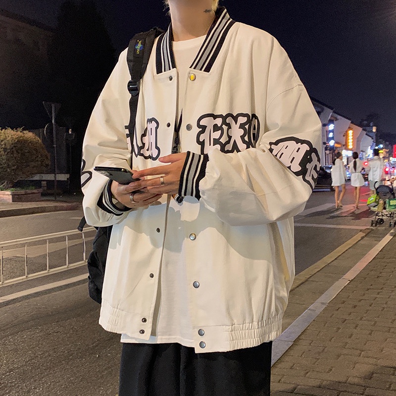 Áo khoác bóng chày tay dài dáng rộng phong cách hip hop thời trang xuân thu dành cho nam