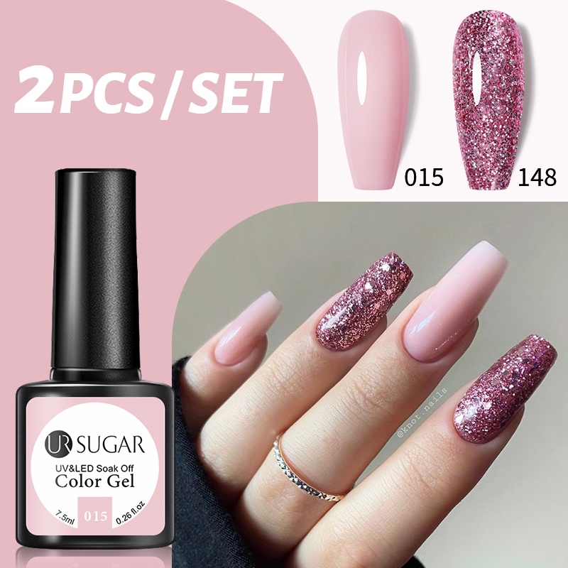 UR SUGAR Bộ 2 chai gel UV sơn móng tay nghệ thuật UR SUGAR 7.5ml nhiều màu sắc tùy chọn