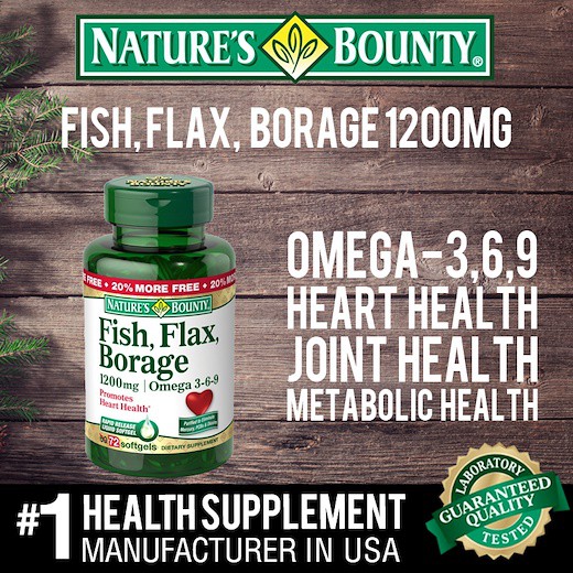 Fish oil 3 6 9 Fish Flax & Borage Nature's Bounty 1200mg, Mỹ