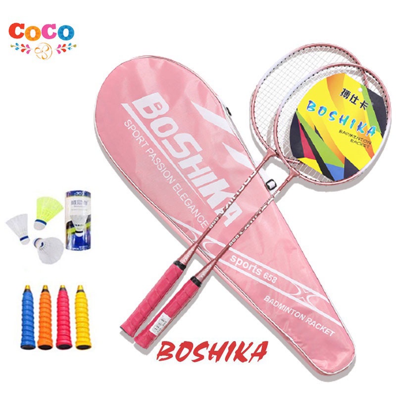 Vợt Cầu Lông BOSHIKA 2 Chiếc - HÀNG CHẤT LƯỢNG CAO 100% Khung Carbon Siêu Bền Siêu Nhẹ - Tặng Kèm Hộp 3 quả cầu,dây cuốn