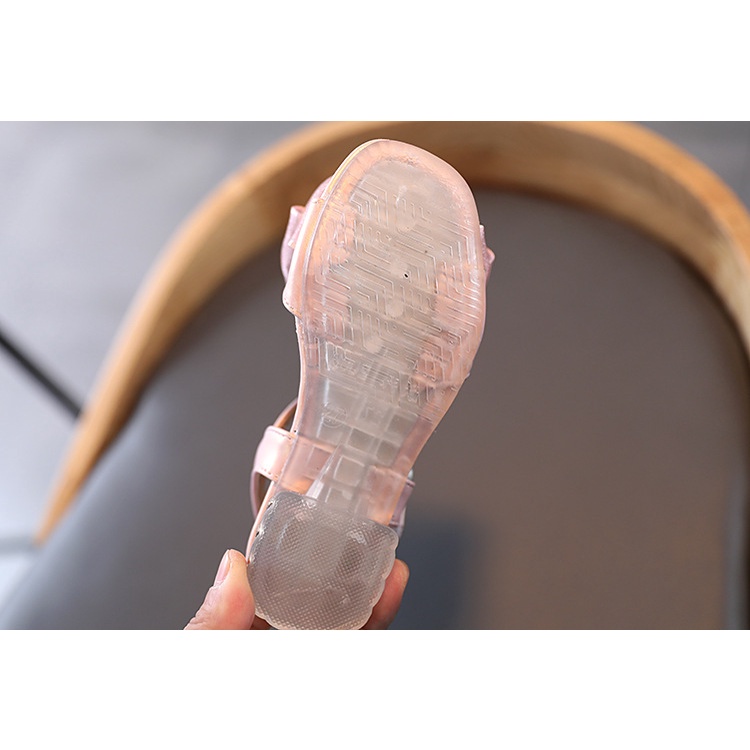 Giày sandal nơ voan đính hạt nhũ ánh kim hở mũi chân phong cách tiểu thư dịu dàng cho bé gái
