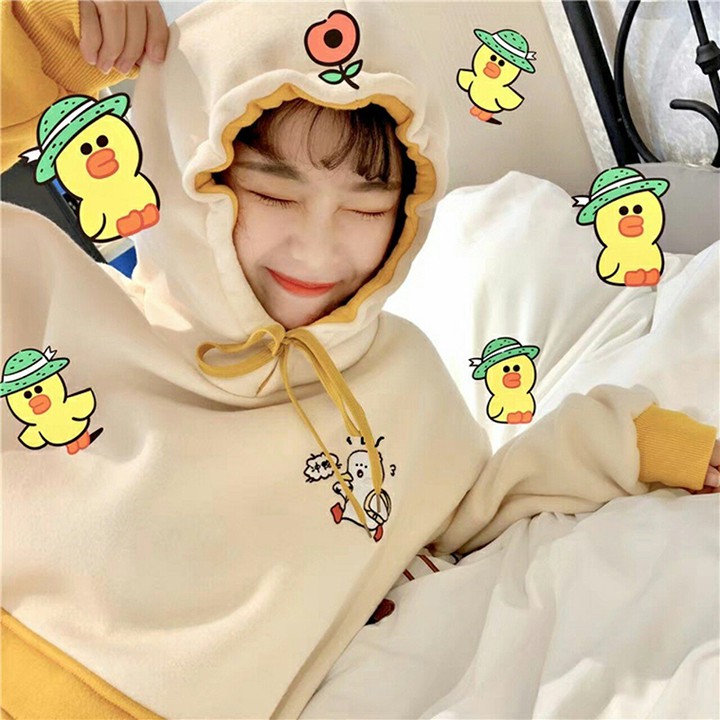 Áo Sweater 🌹FREESHIP🌹 Áo Hoodie Nữ In Vịt Nắp Túi Duck Dễ Thương Áo Khoác Nỉ Nữ Không Nón Mặc Ấm | BigBuy360 - bigbuy360.vn