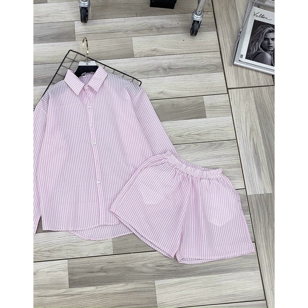 Set bộ kẻ cộc sơ mi