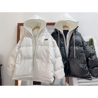 Áo phao béo ulzzang pha mũ nỉ phao da siêu ấm unisex