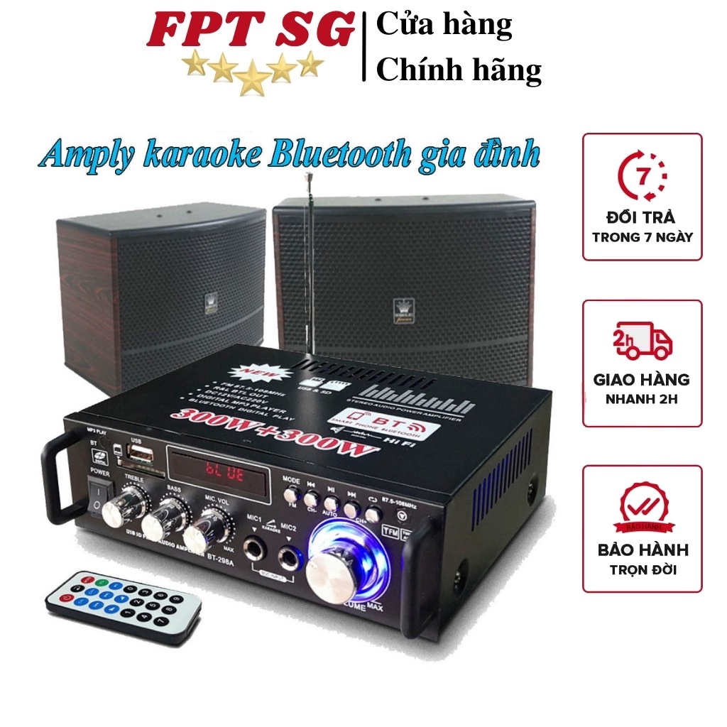 Amply Karaoke mini, Amly Mini Bluetooth BT-298A  hàng cao cấp loại 1 (cổng 12v,220v) - Bảo hành 12 tháng 1 ĐỔI 1