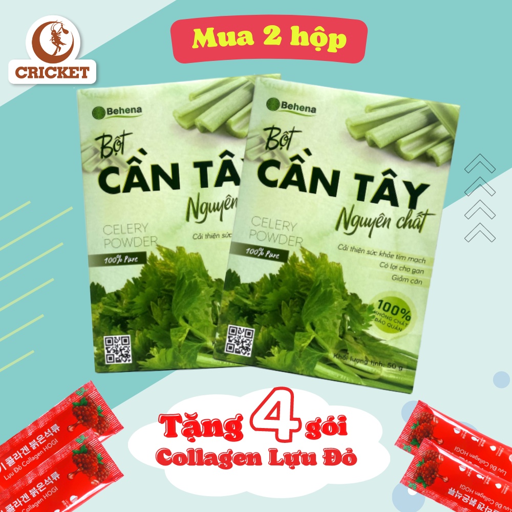 Bột Cần Tây Nguyên Chất Behena ( Hộp 50gr - 20 gói x 2.5gr) - Tặng kèm 4 gói collagen lựu đỏ