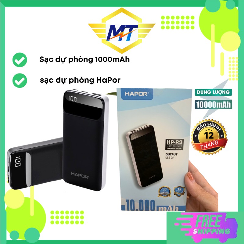 Sạc dự phòng 10000 mah,pin sạc dự phòng,Hapor LCD tích hợp màn hình Led Dung Lượng 10000MAH - thế hệ