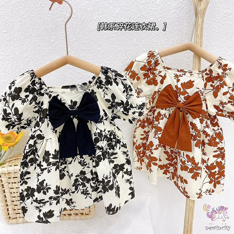 Đầm Công Chúa Cổ Vuông In Hoa Cho Bé Gái