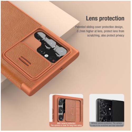 Bao da điện thoại Nillkin Qin Pro nắp lật bảo vệ 360 độ chống sốc chất lượng cao cho Samsung S22 Plus, S22 Ultra