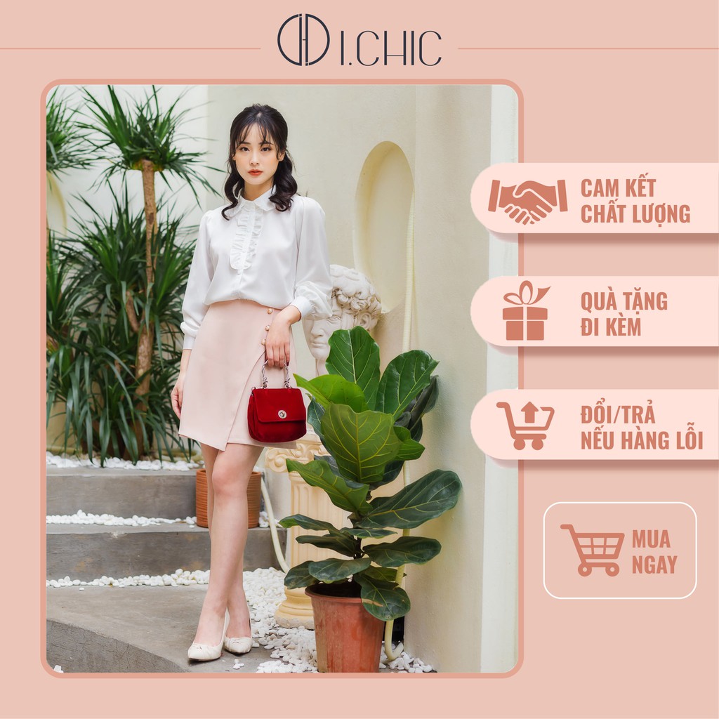 ICHIC fashion - Set Công Sở Áo Trắng Váy Hồng Vạt Chéo Cho Xuân Hè 2021