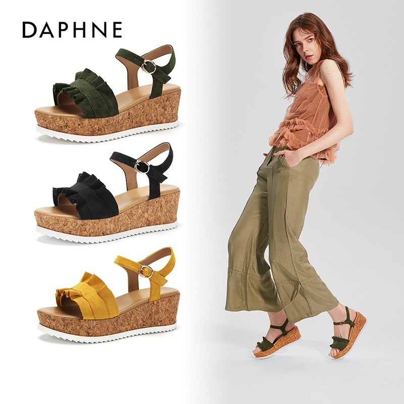 Sandal đế xuồng DAPHNE quai ngang viền bèo xinh xắn, cao 6cm (có sẵn)