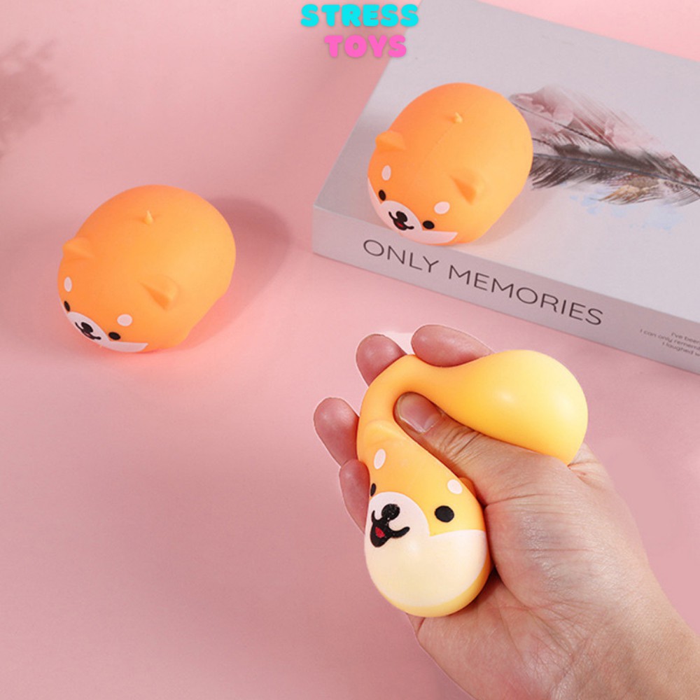 Squishy chó shiba đồ chơi xã stress mochi silicon màu vàng trắng xanh