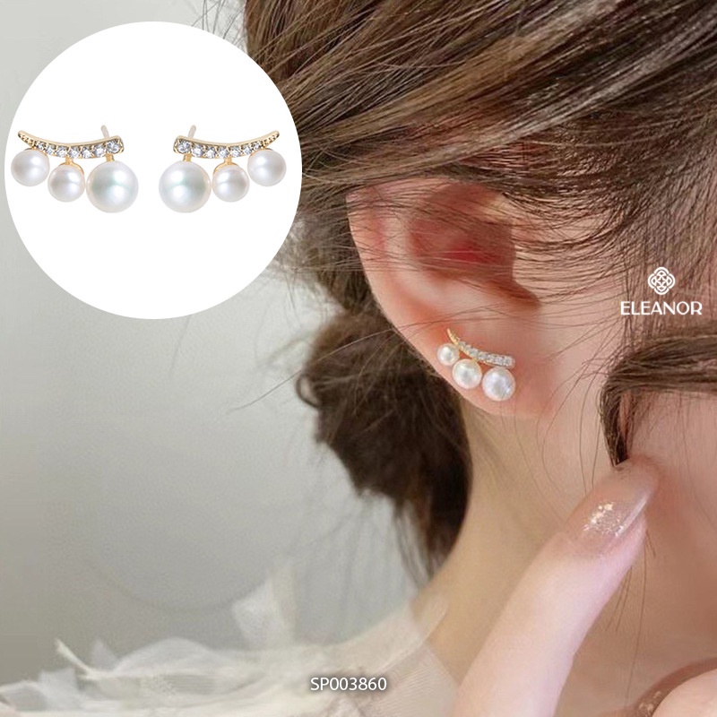 Bông tai nữ ngọc trai nhân tạo đính đá Eleanor Accessories hình cong phụ kiện trang sức nhỏ xinh