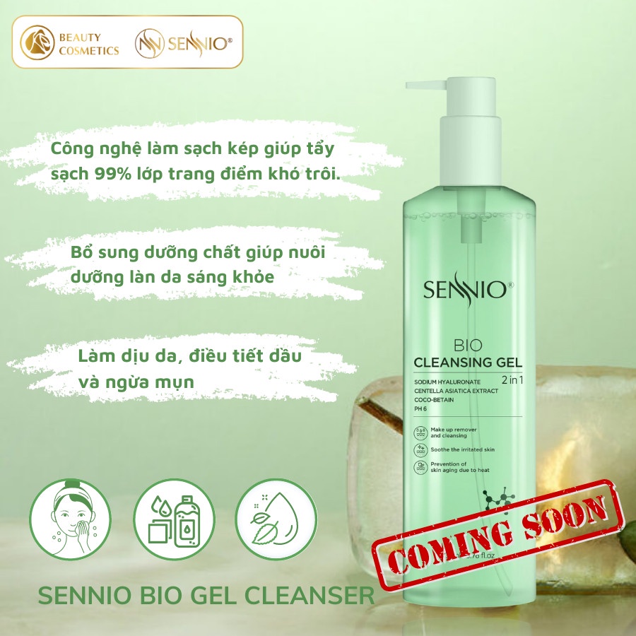 Nước tẩy trang không cồn Sennio Bio Gel Cleanser dạng gel thải độc 2 in 1 phù hợp cho da dầu mụn 200ml SNO 826