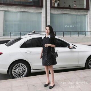 Váy chấm bi cổ bèo