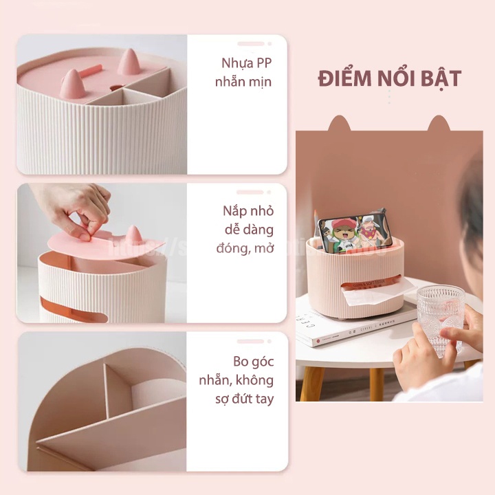 Hộp Đựng Giấy Ăn Để Bàn Kèm Khe Kê Điện Thoại Tiện Lợi Màu Pastel Có Ngăn Để Đồ Đa Năng - Otis Shop