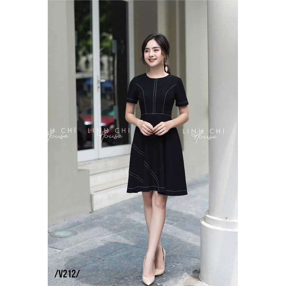 Đầm dự tiệc cổ tròn kẻ viền (Hàng Bán Shop) thời trang cao cấp SUSU_FASHION193