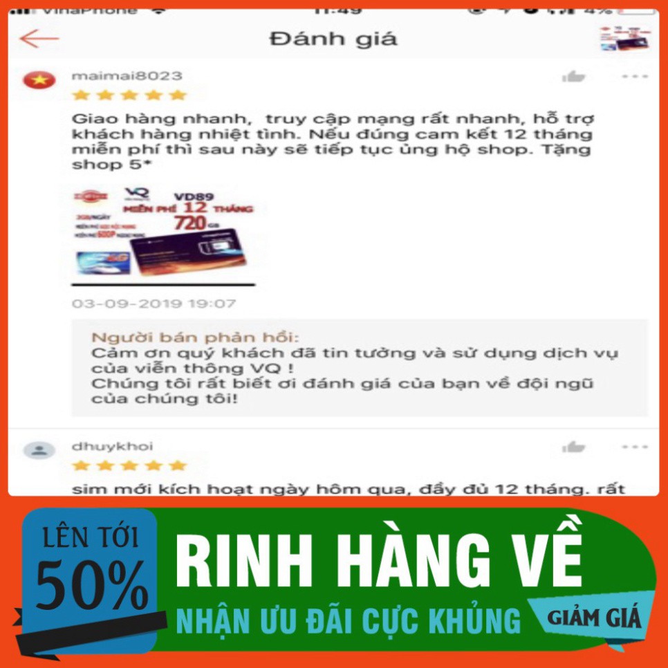 GIÁ ĐI SĂN [RẺ VÔ ĐỊCH] sim 4g vinaphone vd89 vd149 12 tháng $$$