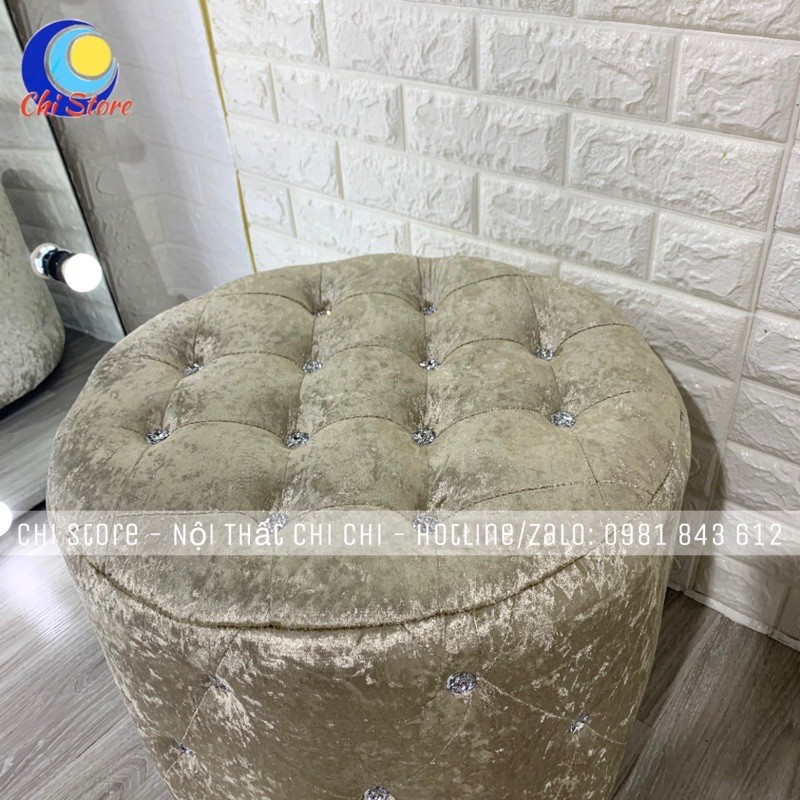 Đôn Tròn Ngồi Trang Điểm, Ghế Đôn Sofa Đường Kính 50cm Đính Đá Sang Chảnh