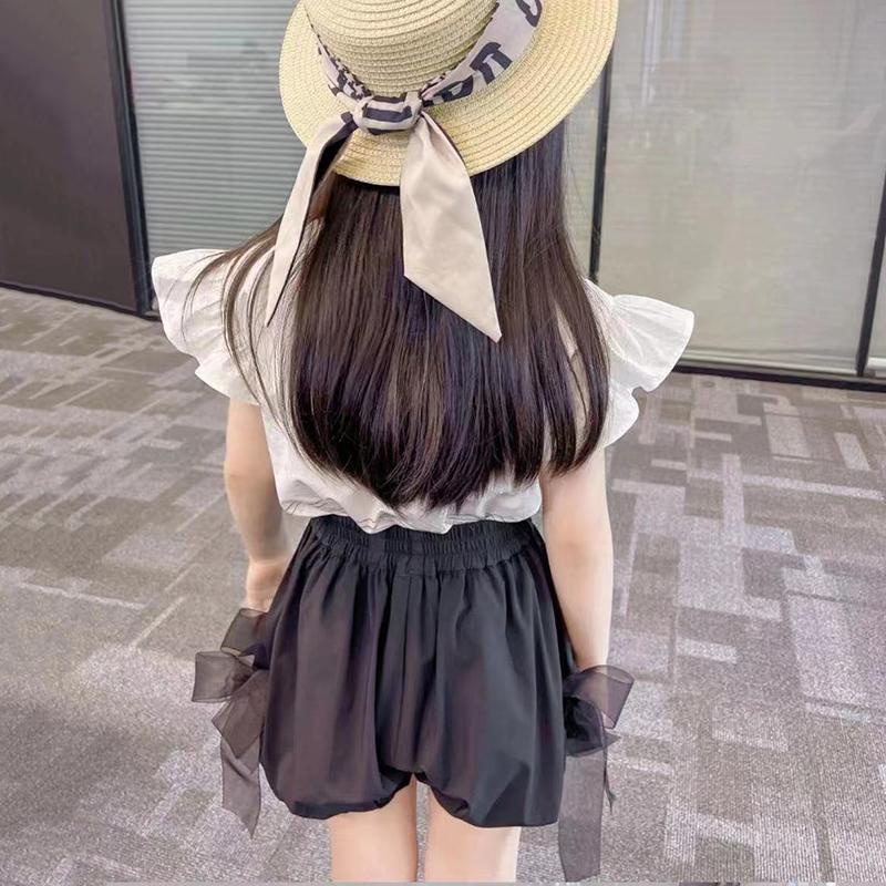 Bộ áo sơ mi tay cánh tiên đính nơ với quần đùi thời trang mùa hè xinh xắn dành cho bé gái