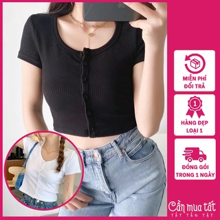 Áo Croptop Nữ Tay Ngắn Dáng Ôm, áo thun nữ ngắn tay, Croptop Nữ Tay Ngắn ôm body khóa cúc phong cách Ulzzang
