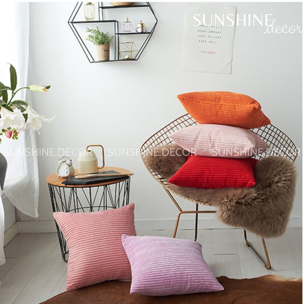 Vỏ gối sofa, bọc gối tựa lưng vải nhung màu sắc tối giản phong cách Hàn Quốc- Sunshine.decor