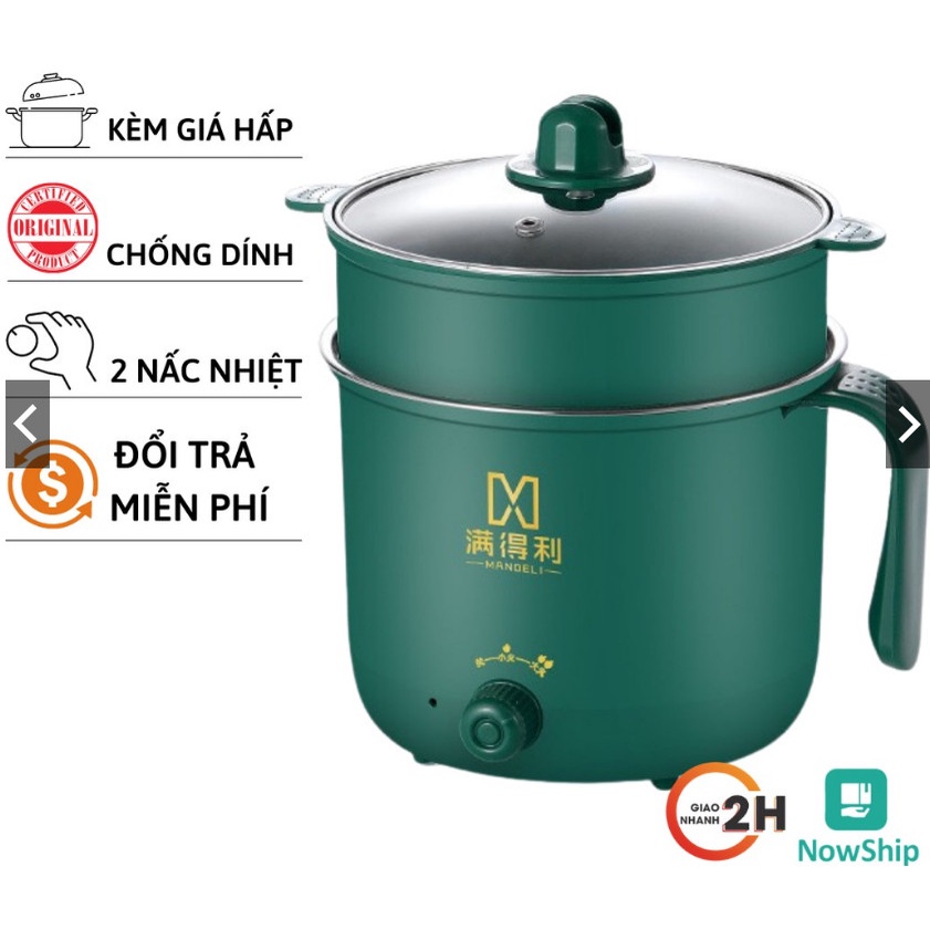 Ca Nấu Mì, Nồi Lẩu Mini,Nồi Đa Năng Nấu Cơm Có Tay Cầm 1,8cm - 2 Nấc Nhiệt Mẫu Mới 2021 Kèm Giá Hấp