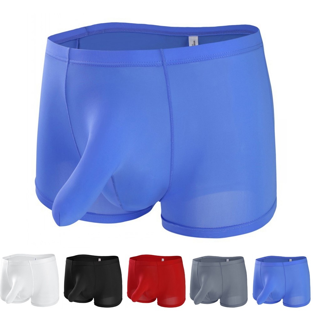 Quần Lót Boxer 100% Lụa Lạnh Lưng Thấp Màu Trơn Thoáng Khí Thời Trang Chất Lượng Cao Cho Nam