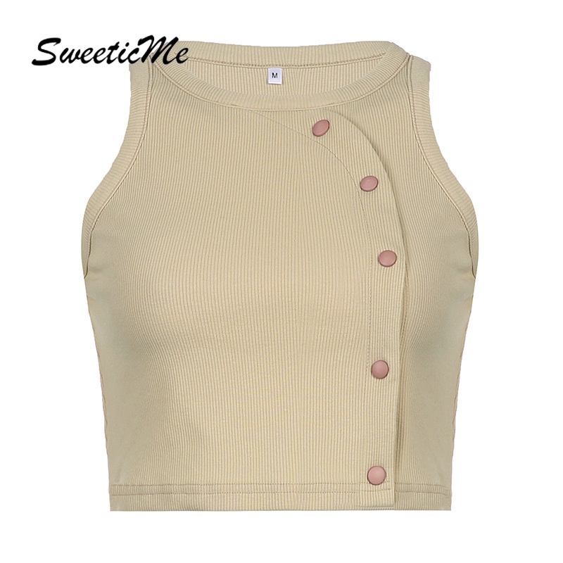 Áo Tank Top Cài Nút Phong Cách Đường Phố Cá Tính Cho Nữ SweeticMe