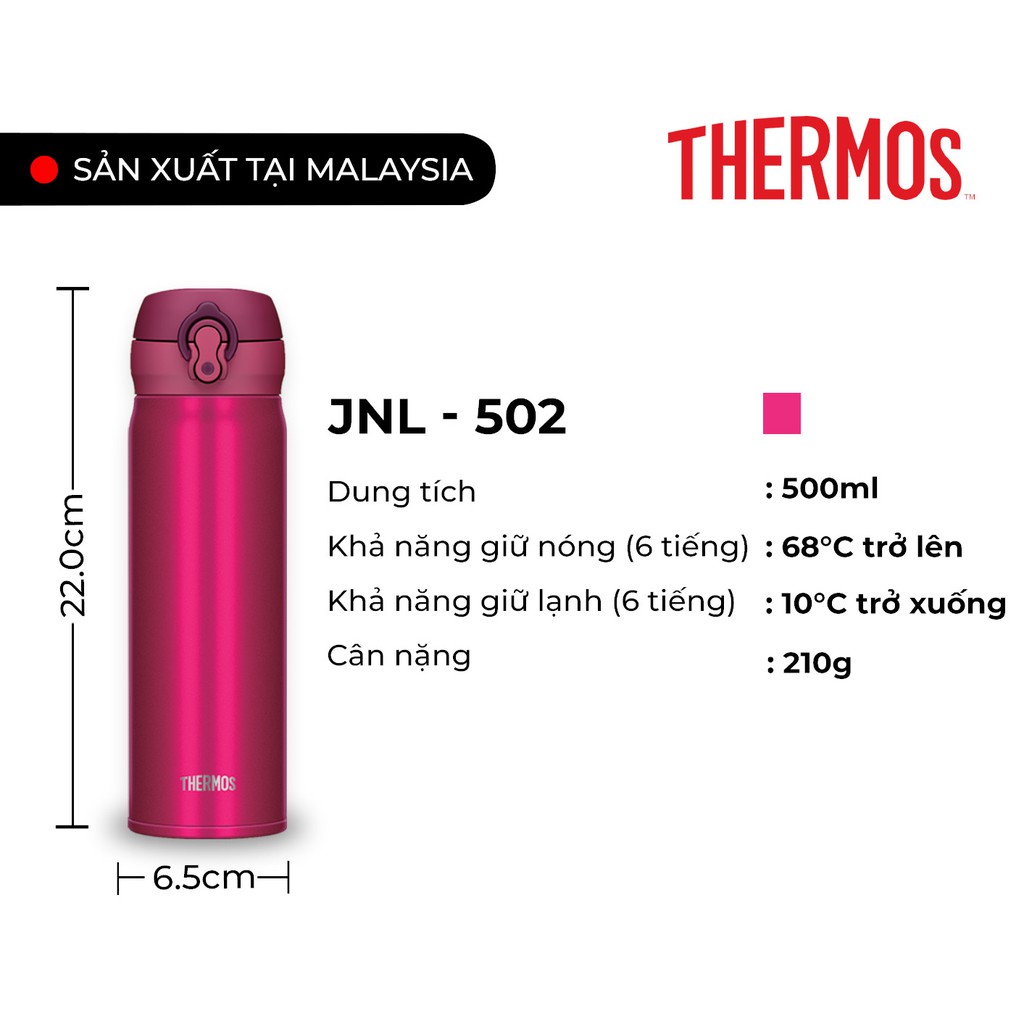 COMBO Chị Em Chúng Mình. Bình giữ nhiệt Thermos nút bấm 500ml màu đỏ  + nắp vặn 500ml màu hồng dành cho đôi bạn cá tính.