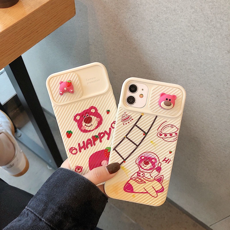 Ốp điện thoại silicon in gấu/ trái dâu nhỏ xinh thích hợp cho iPhone 11 Pro Max X Xr Xs Max 7 8 Plus Se 2020 12 pro max