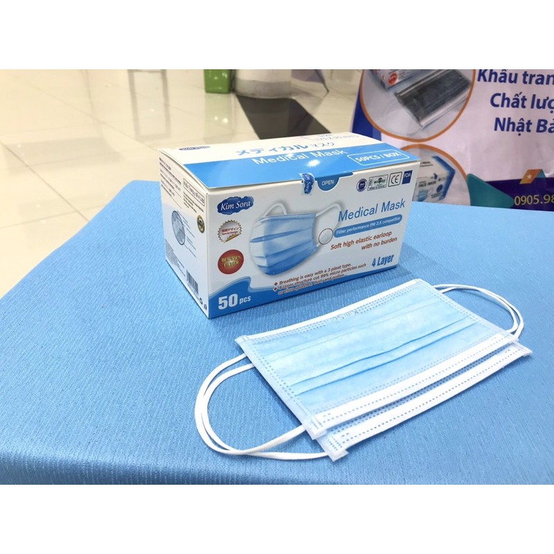 khẩu trang xuất khẩu kim sora 4 lớp cao cấp (trắng xanh xám}