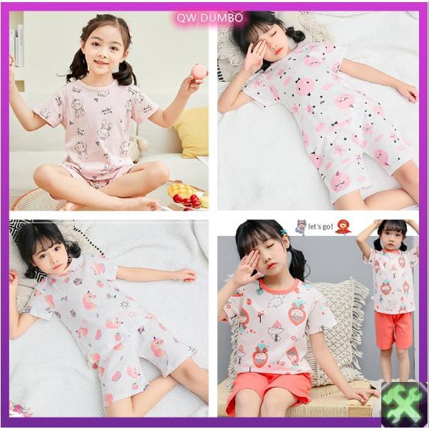 Bộ Đồ Ngủ 2 Món Áo Thun Cotton Tay Ngắn Phối Lưới In Hình Voi Dumbo + Quần Short Dễ Thương Thời Trang Mùa Hè Cho Bé Trai Gái 1-13 Tuổi