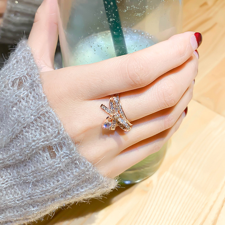 【Blue Diamond】Korean-Style Simple Forefinger Ring Knuckle Ring  Students Fashion Zircon Luxury Japanese And Korean-Style Open Ring