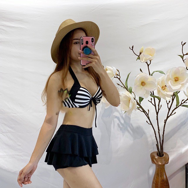 Bikini 2 mảnh chân váy dễ thương thun lạnh co dãn, chất dày ảnh thật 100% 1 đổi 1 có video thật mẫu 2021 | QP020